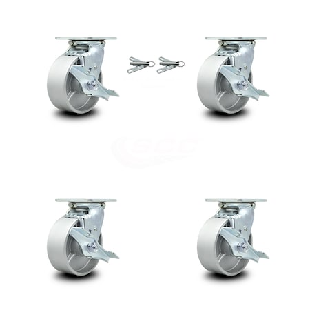 5 Inch Semi Steel Caster Set with Ball Bearings 4 Brake 2 Swivel Lock SCC